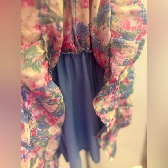 Entro Multicolor Floral Split V neck with Dainty Self Tie Mini Dress - Picture 11 of 13